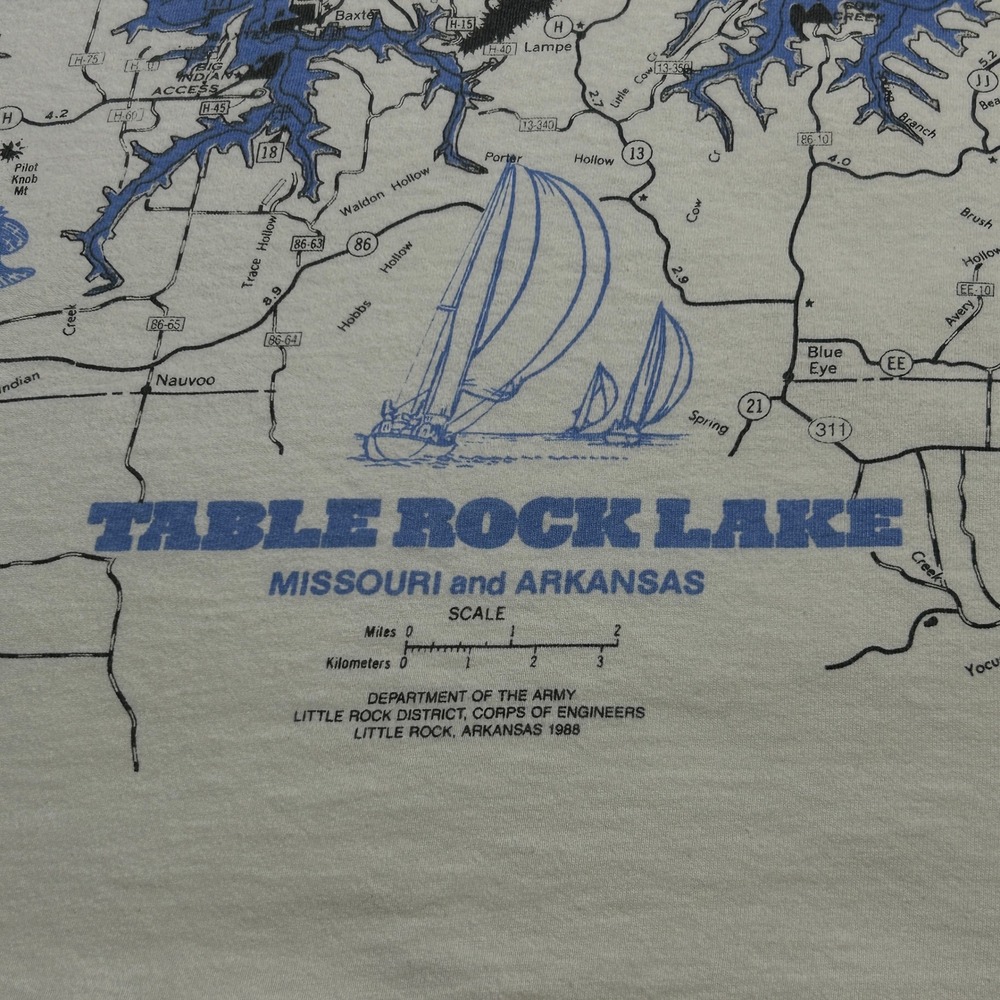 Vintage Delta Table Rock Lake AOP Map Graphic Tee Cream XL Men - Picture 7 of 16